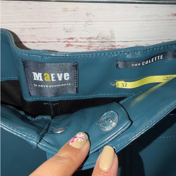 NWOT Maeve Anthropologie The Colette Blue Faux Leather Pants Size 32 Boho Rare - Picture 11 of 12